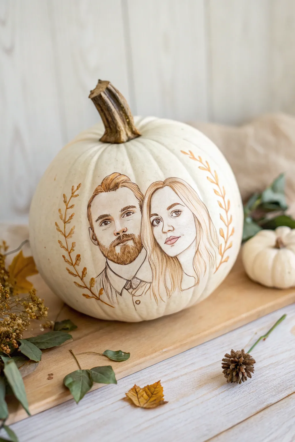 Capture love in art: Portraits on pumpkins for a unique personal touch.