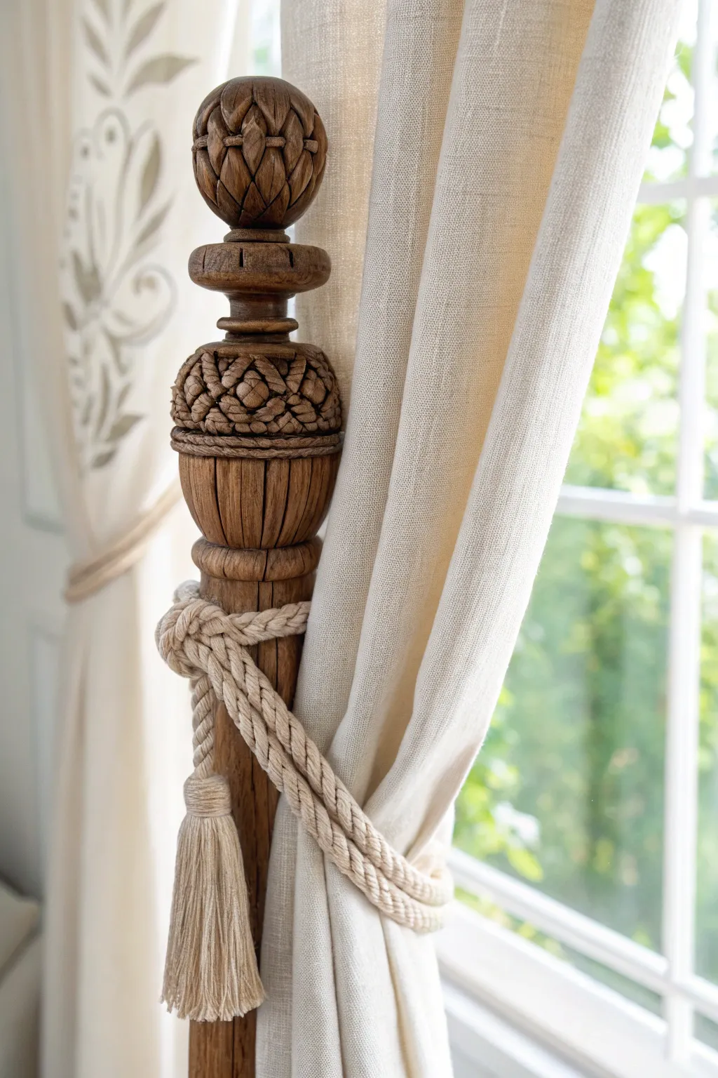 Elevate your window decor with these charming spindle curtain ties—where simplicity meets artistry.