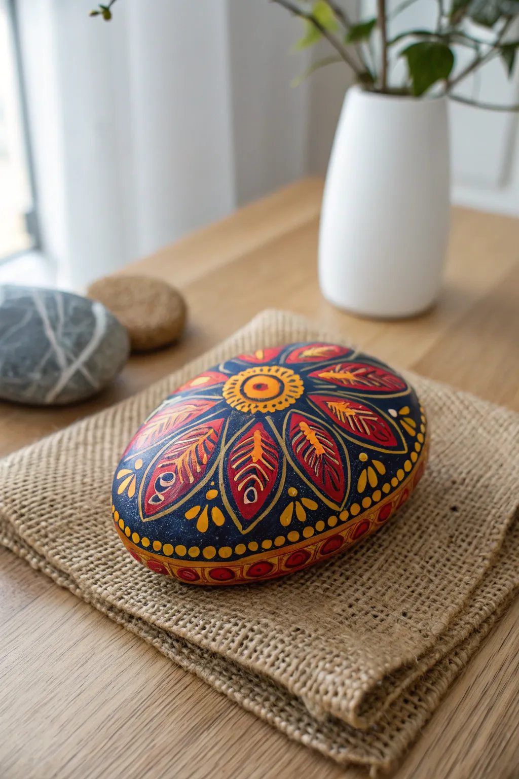 Transforming simplicity into vibrant beauty—painted rocks bring color and joy to any space.