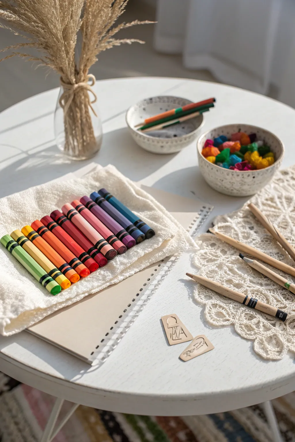 Unleash your creativity with a vibrant crayon collage, blending bold colors and textures in minimalist elegance.