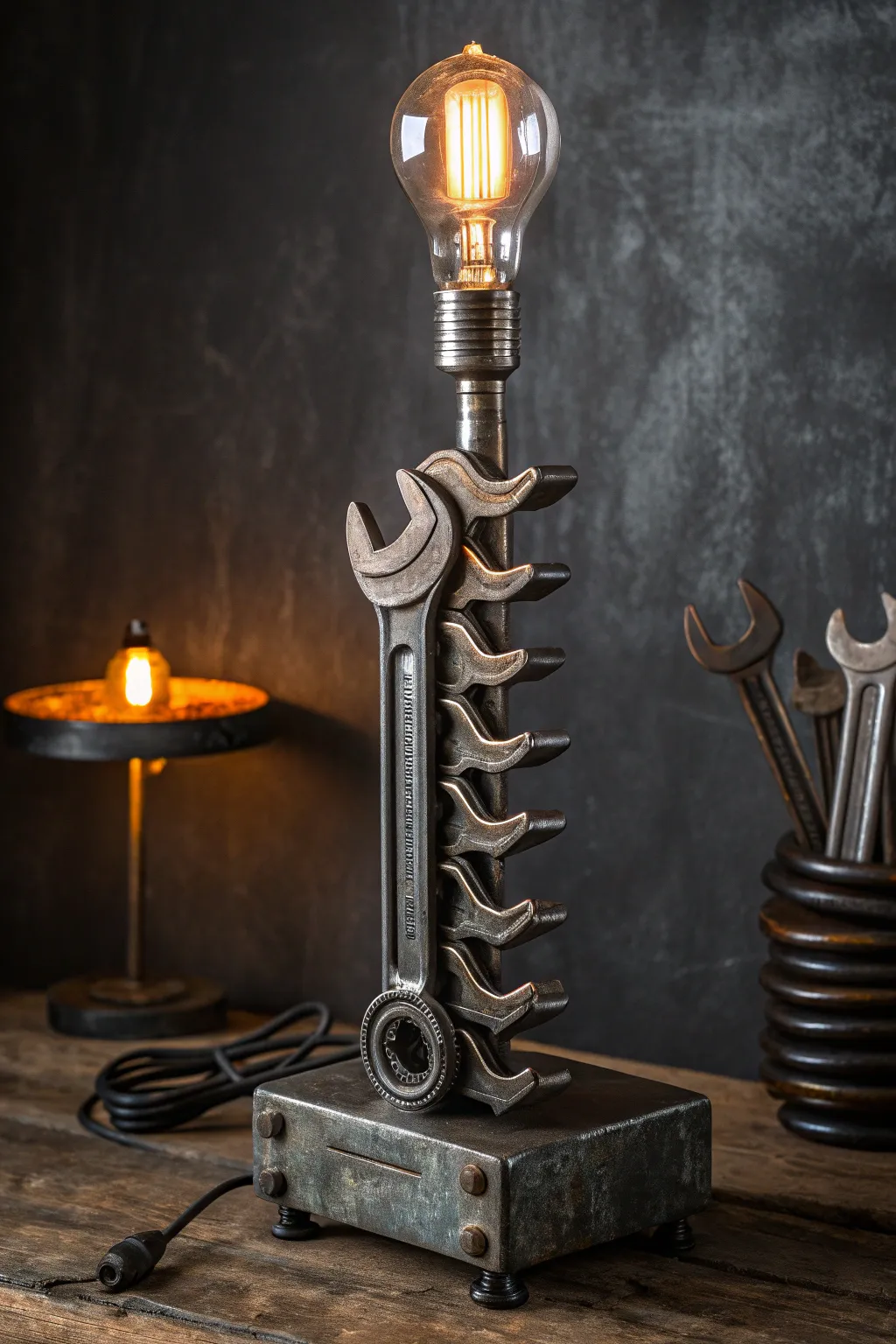 Illuminate your space with a touch of rugged elegance: the Wrench Lamp, where craftsmanship meets creativity.