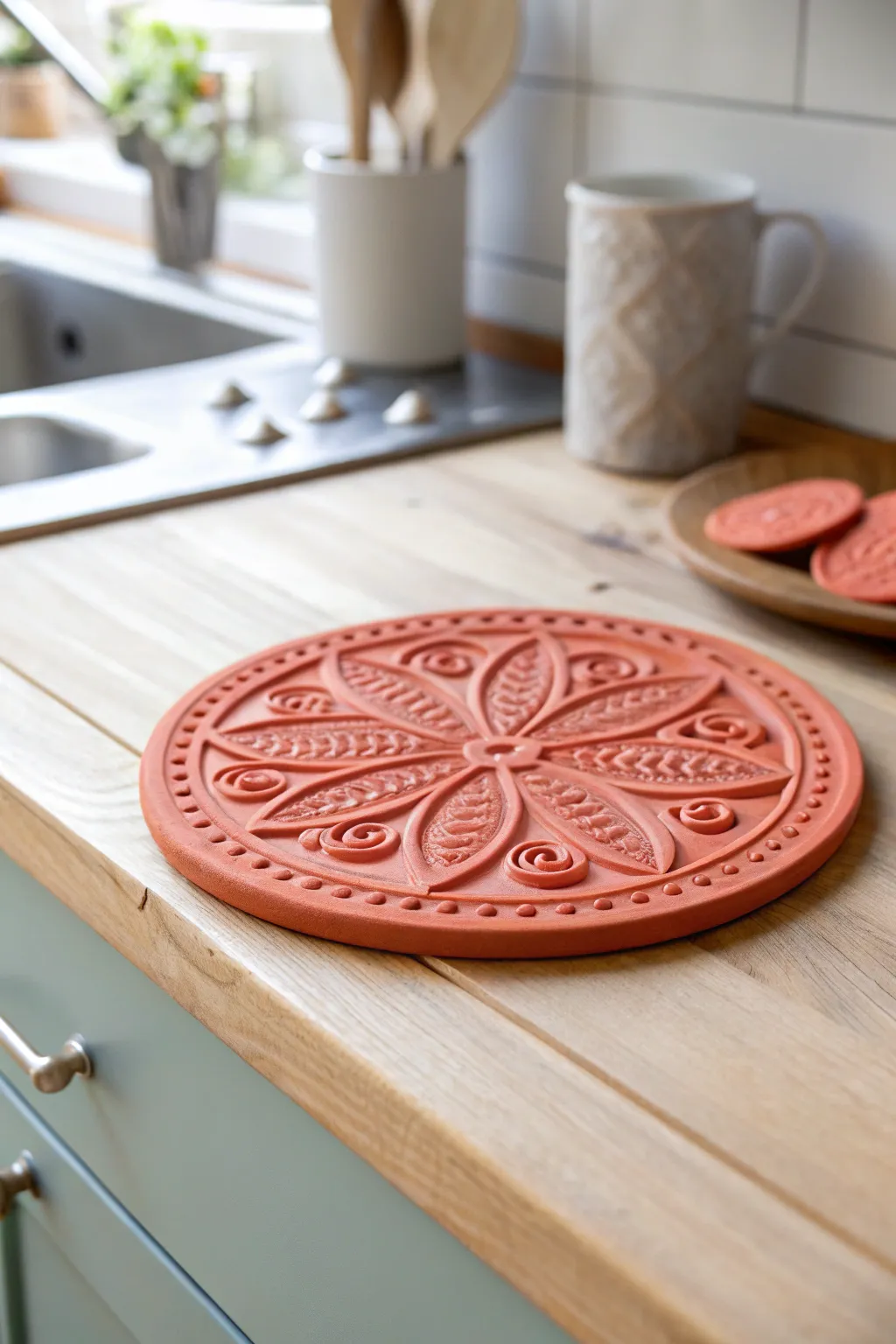 Add a splash of joy to your table with this vibrant clay trivet, where minimalist design meets bold color.