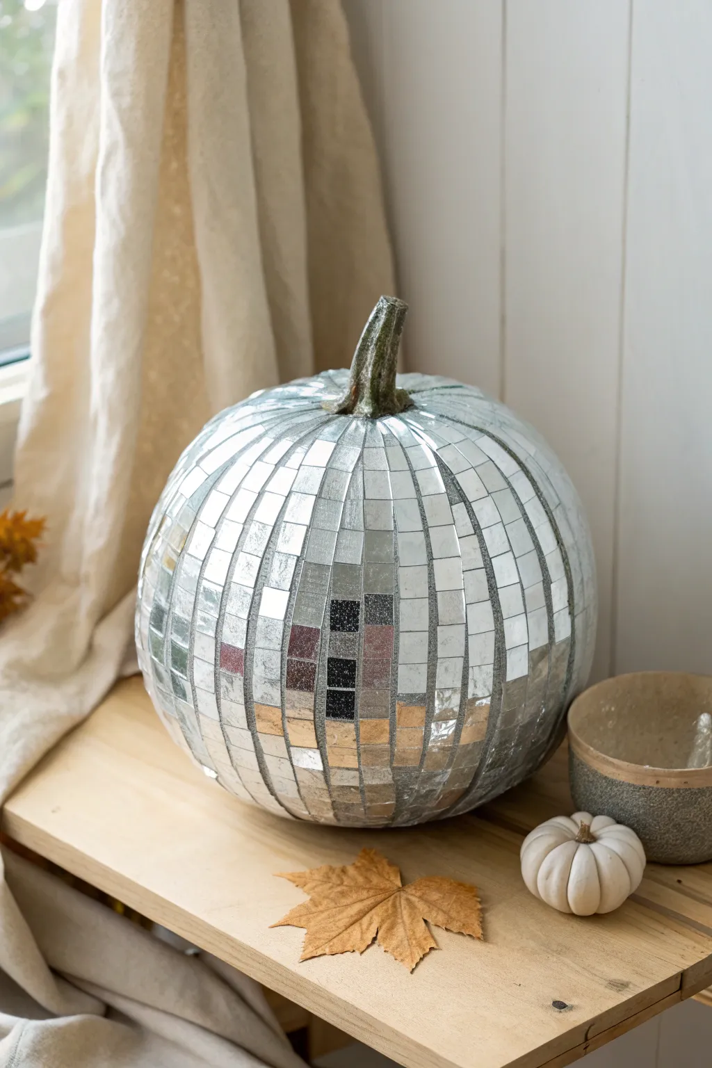 Add some sparkle to your autumn decor with a disco ball pumpkin that dances with light!