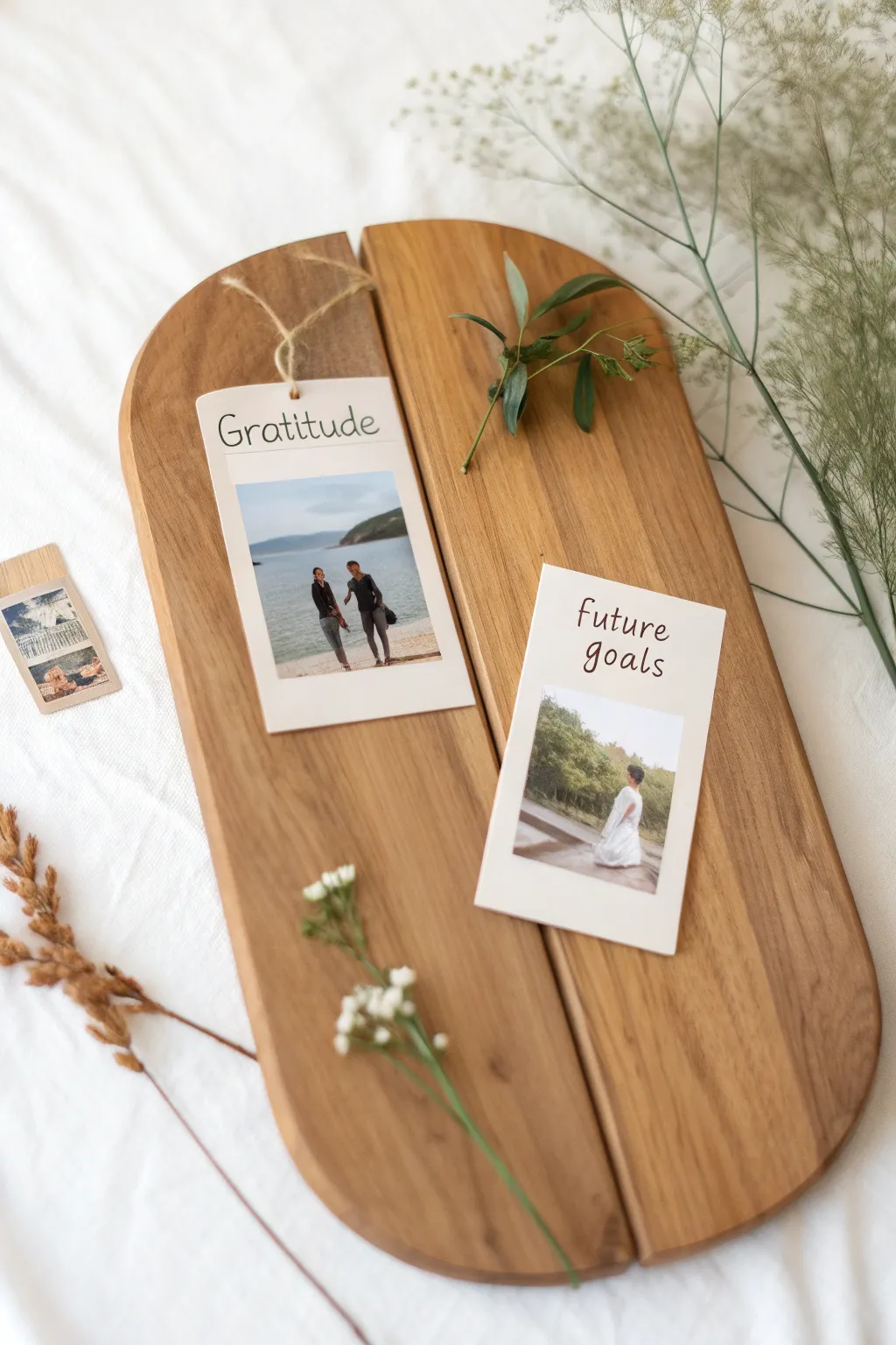 Balancing gratitude and ambitions in a minimalist vision board. Discover serenity and inspiration in simplicity.