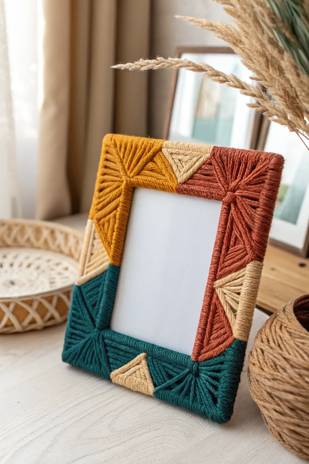 Elevate your memories with a splash of color and texture: Yarn-wrapped photo frames bring a touch of handcrafted elegance to any space.