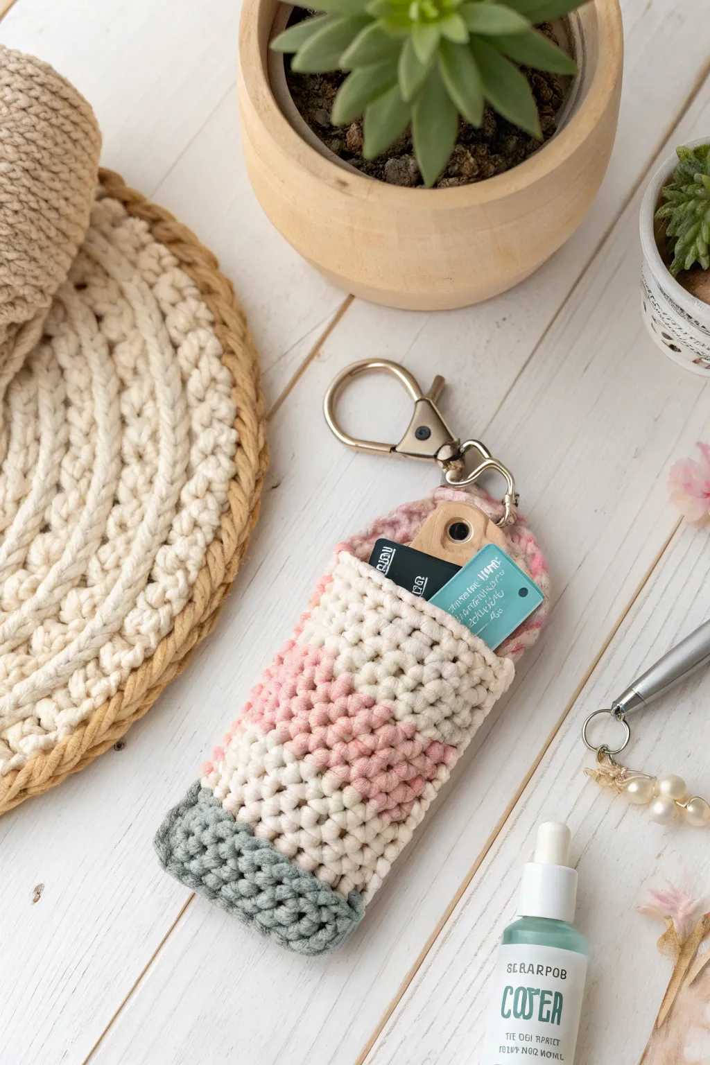 Chic and functional: This crochet keychain buddy is the perfect blend of style and utility!