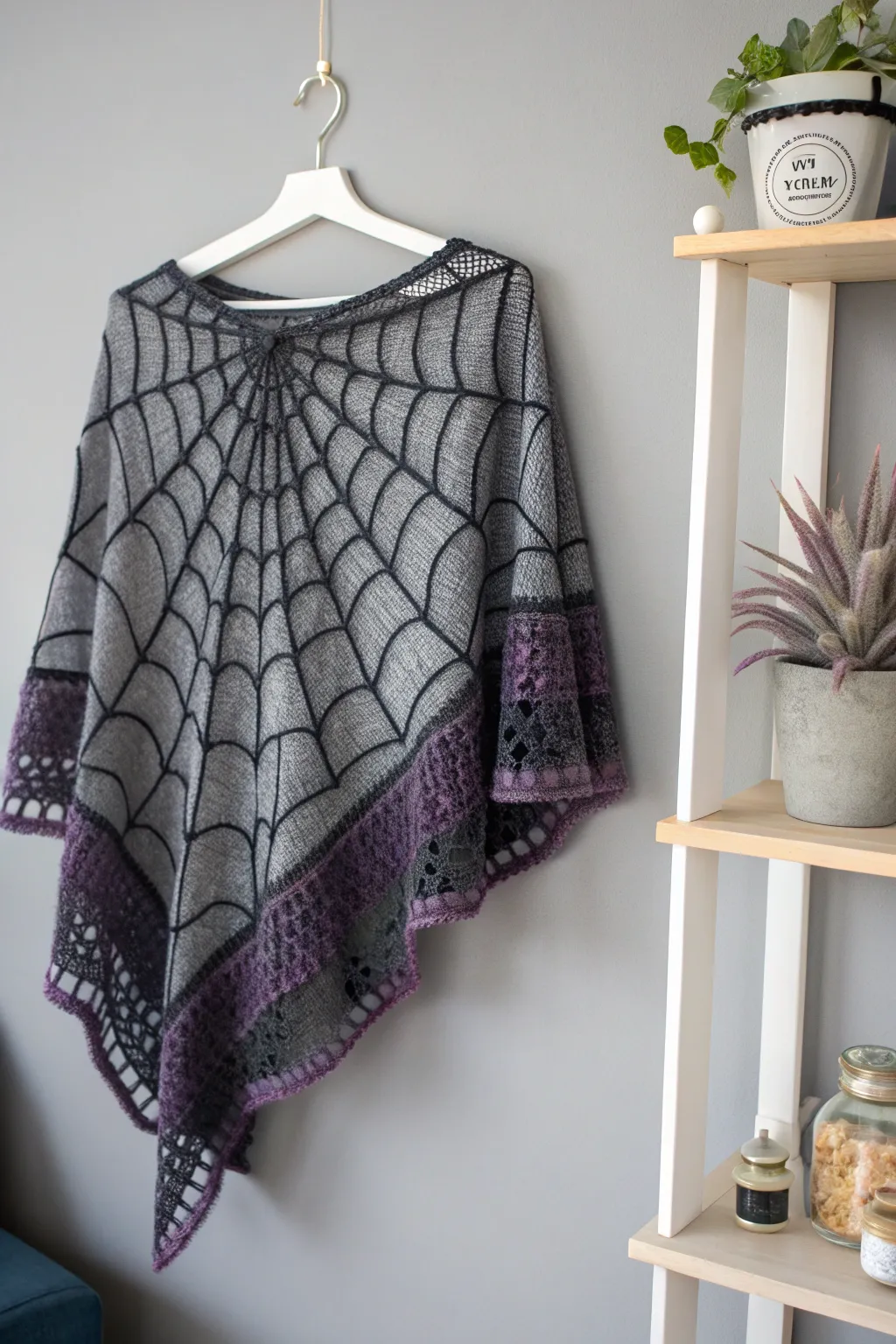 Embrace the spooky elegance of Halloween with this stunning crochet spider web poncho, a perfect blend of mystery and style!