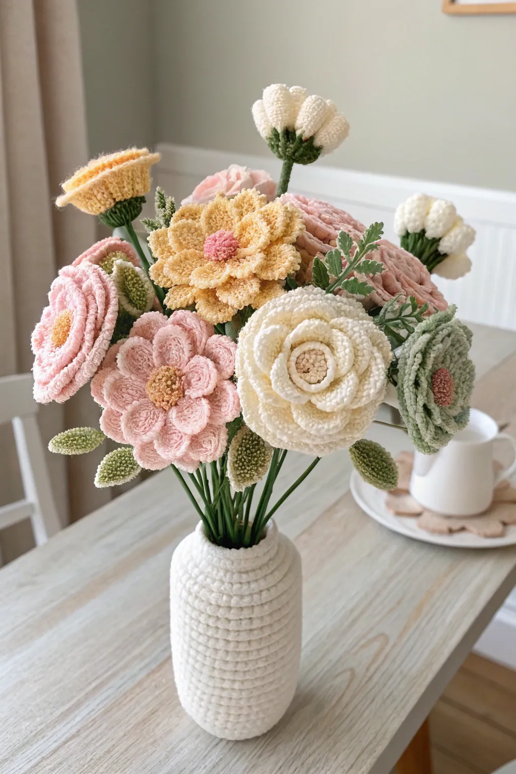 Bring everlasting beauty to your space with a crochet flower bouquet.
