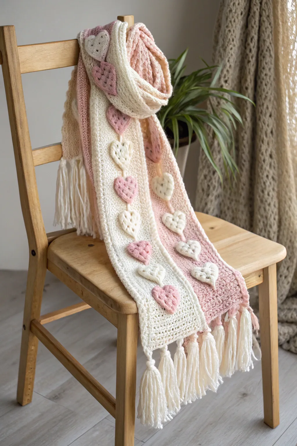 Wrap yourself in warmth and love with a heart-embellished crochet scarf, the perfect cozy accessory for winter.