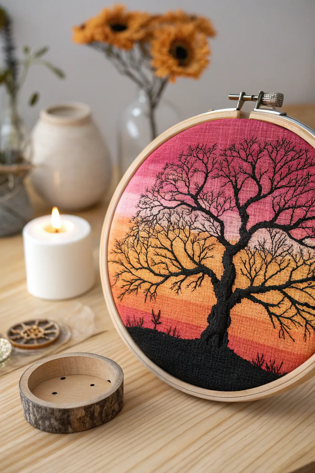Capture the elegance of nature with this stunning tree silhouette cross stitch, where simplicity meets breathtaking beauty.