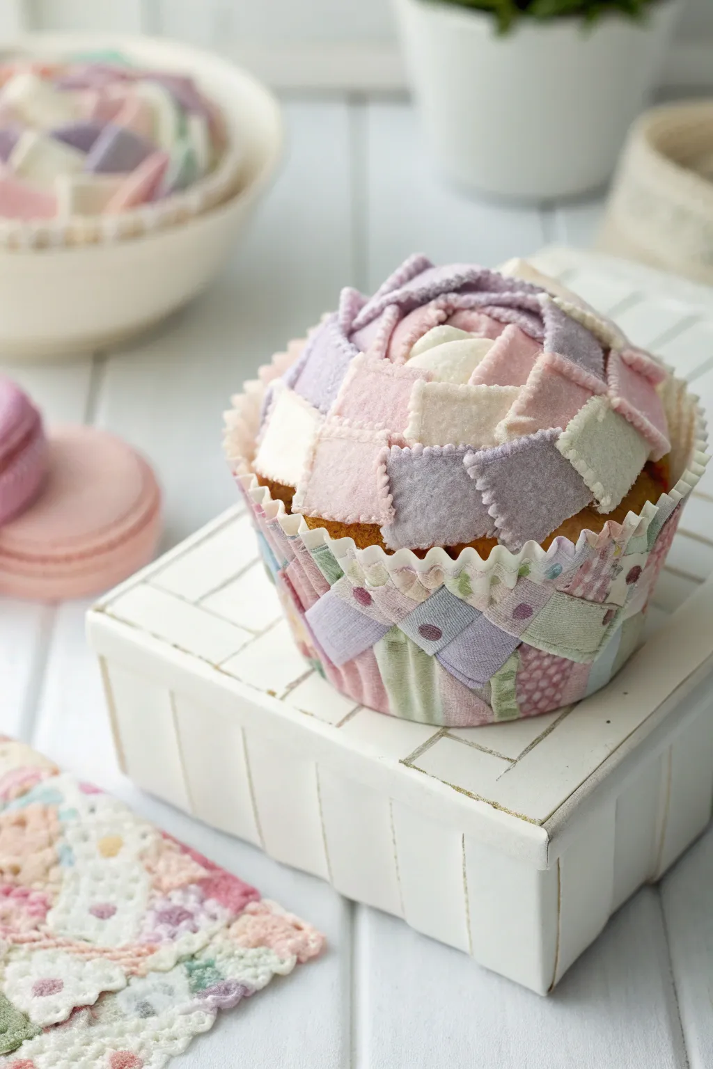 Transform fabric scraps into a charming cupcake box, blending minimalist design with Boho flair.