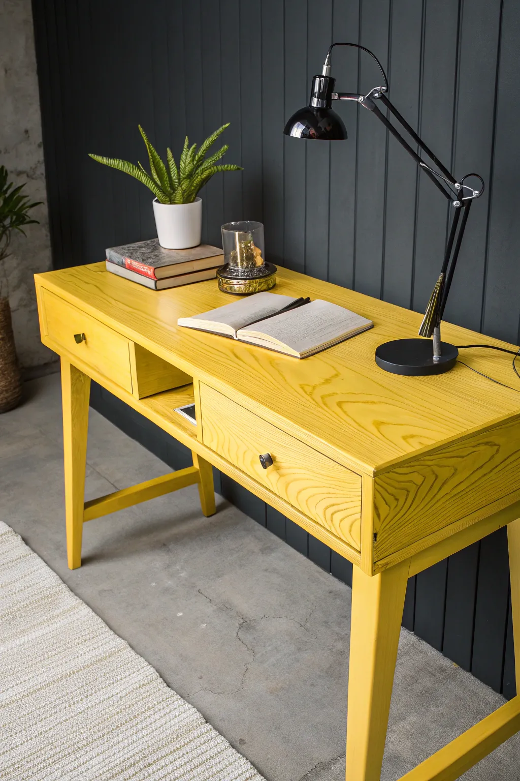 Infuse your workspace with energy and style through a bold, custom-crafted yellow desk that speaks to quality and personality.
