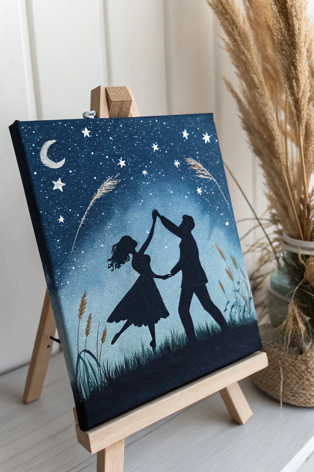 Capture the magic of a starlit dance on canvas, where simplicity meets elegance.