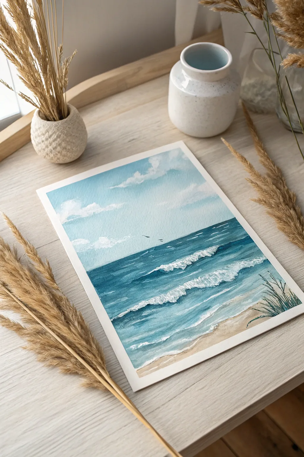 Dive into tranquility with this minimalist seascape, where simplicity meets the soothing hues of the ocean.
