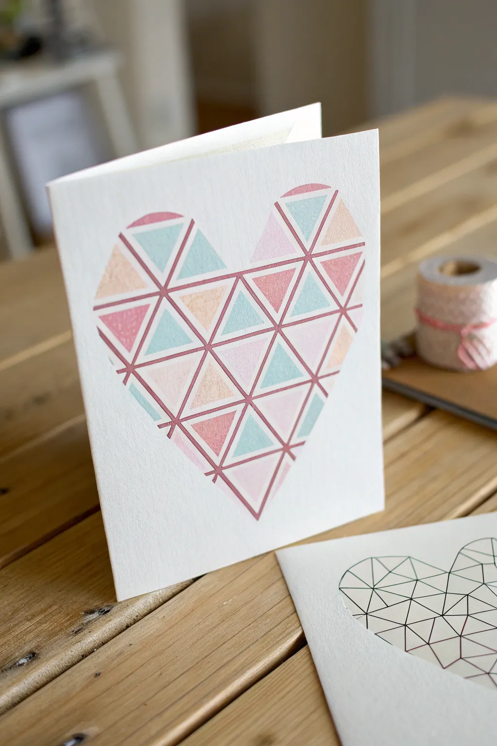 Craft a modern expression of love with geometric heart patterns, perfect for a minimalist Valentine's Day card.