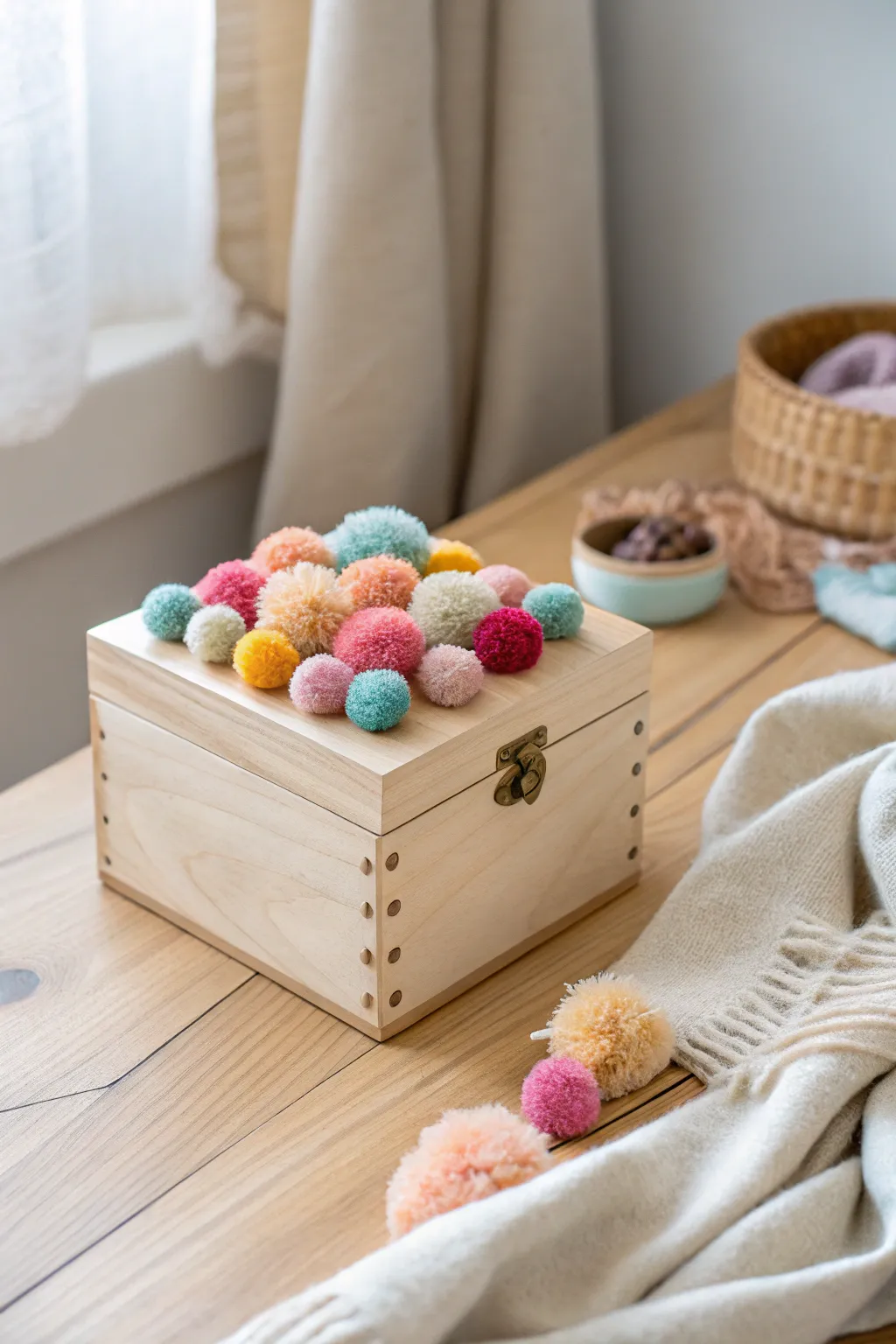Add a pop of joy with playful pom-poms for a touch of whimsy and elegance.