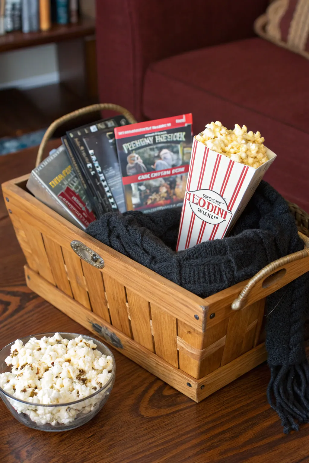 Craft the perfect movie night with this thoughtfully curated gift basket.