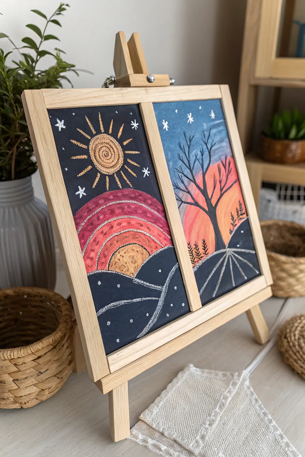 Transform your space with dynamic day and night chalkboard art—where creativity meets simplicity.
