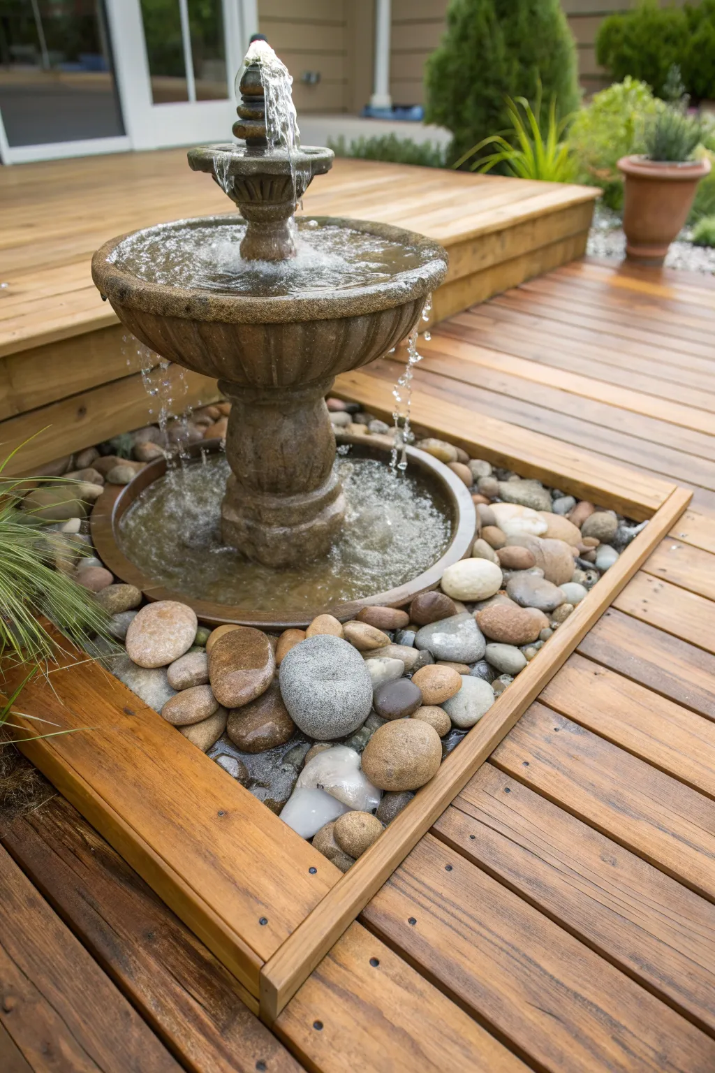 Elevate your deck with the calming presence of a handcrafted water feature.