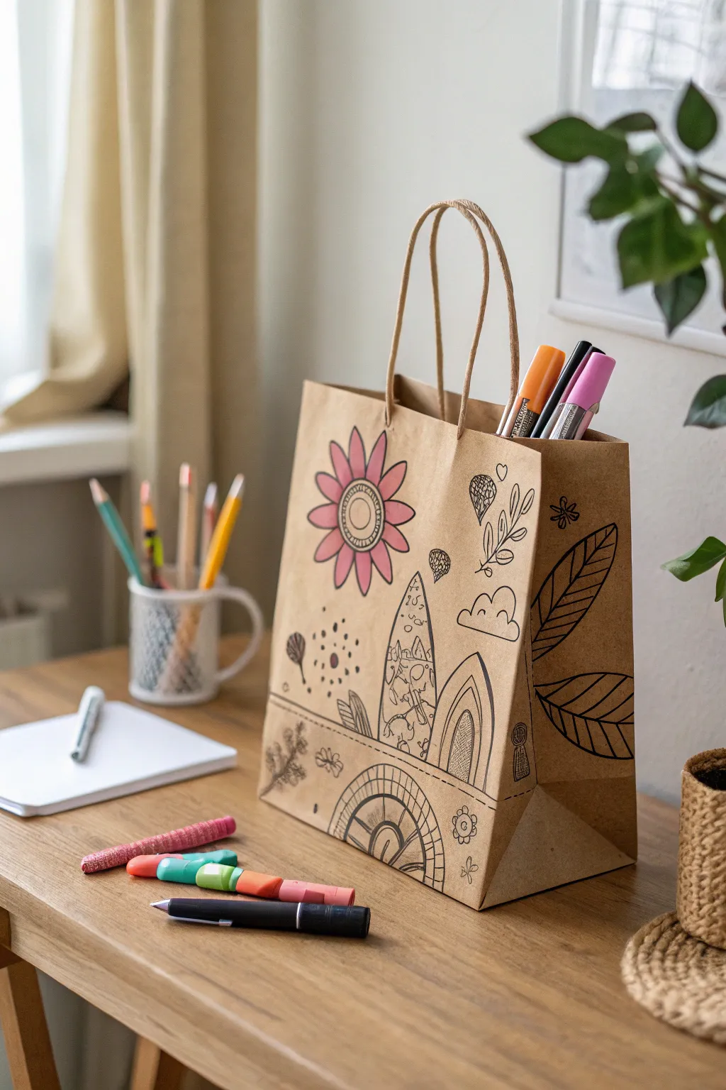 Unleash your creativity with dynamic doodles on gift bags, turning simplicity into a masterpiece!