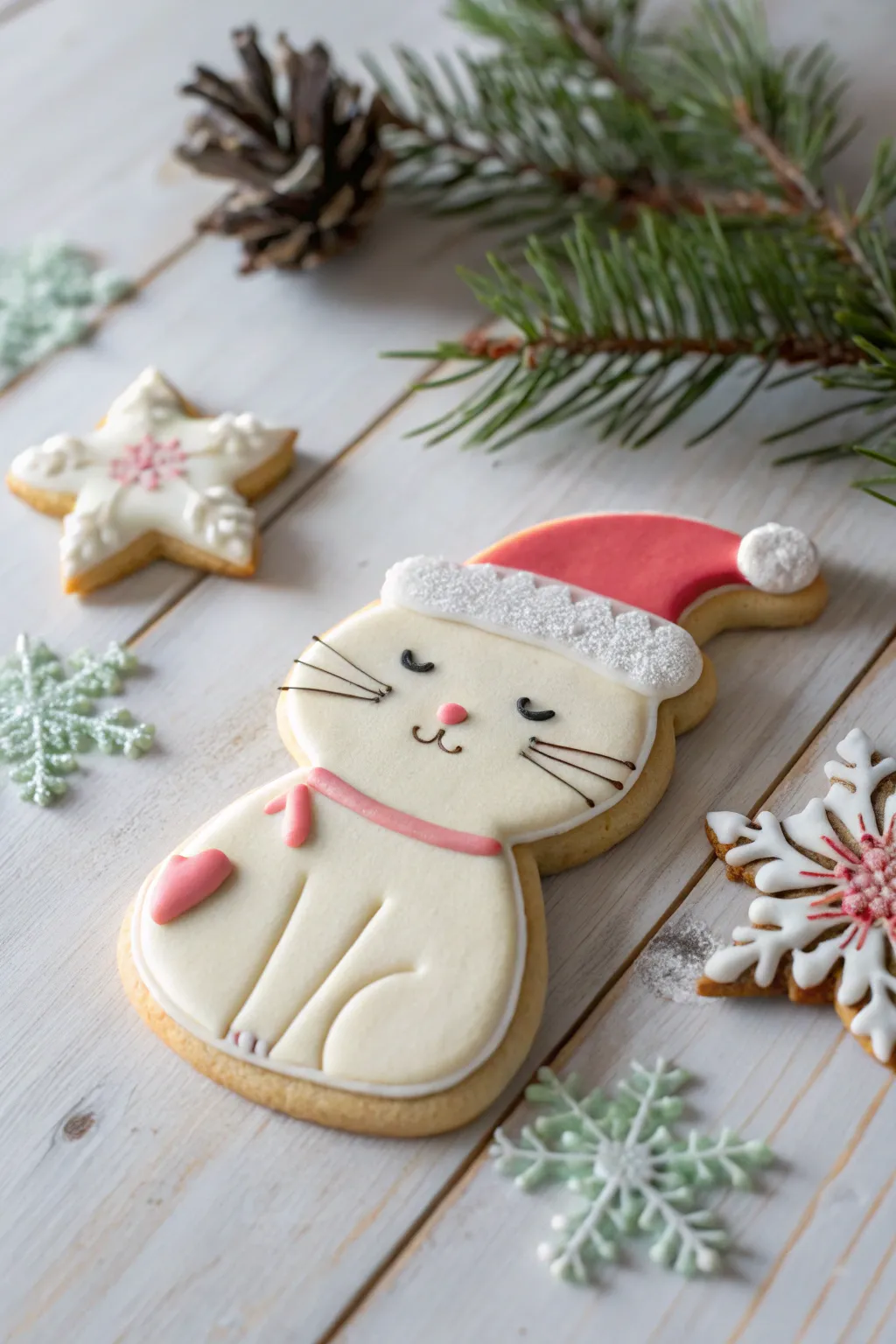 Embrace the holiday spirit with these charmingly simple cat cookies, perfect for adding a touch of festive flair to your celebrations.