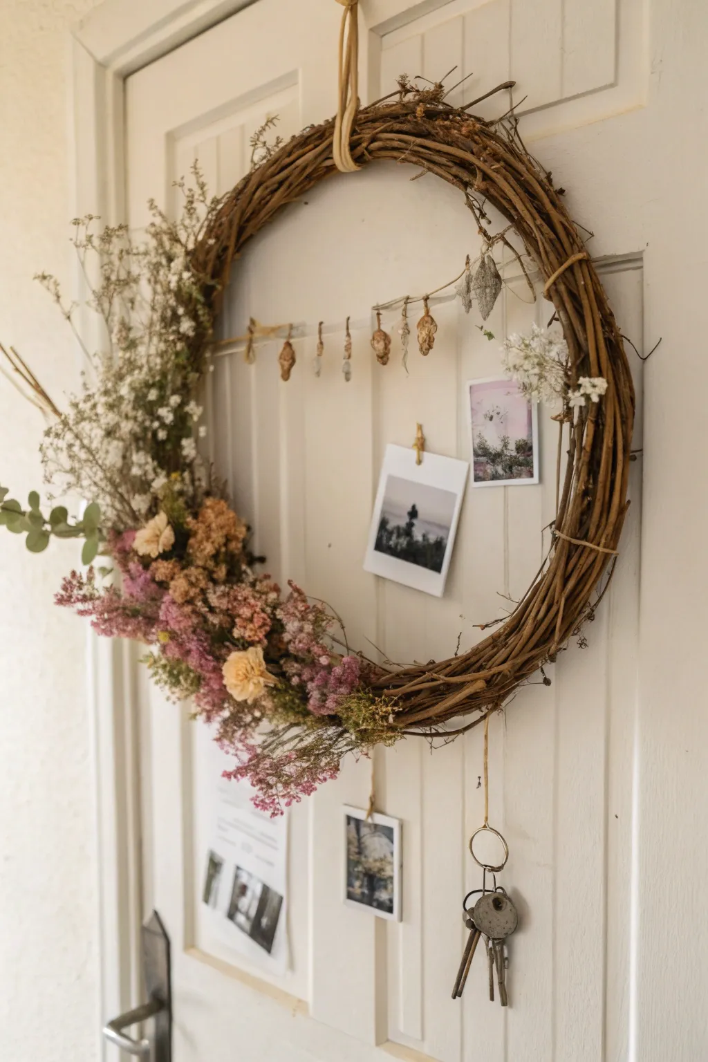 Cherish your memories with a personalized grapevine wreath, blending simplicity with sentimental elegance.