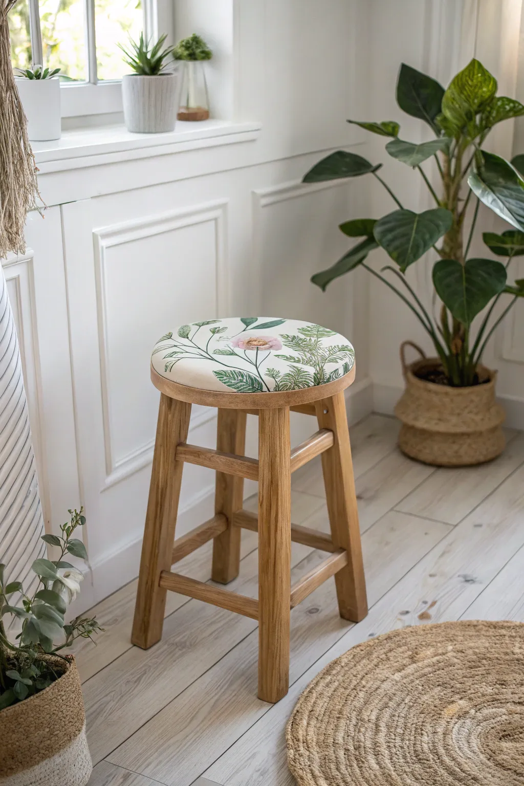 Transform your home with a touch of nature: Decoupage botanical prints breathe life into minimalist design.