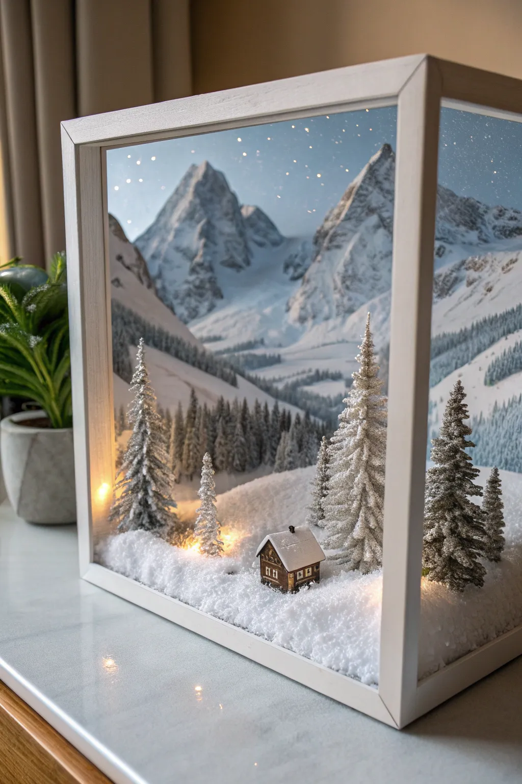 Escape to a tranquil mountain retreat within this enchanting diorama box.
