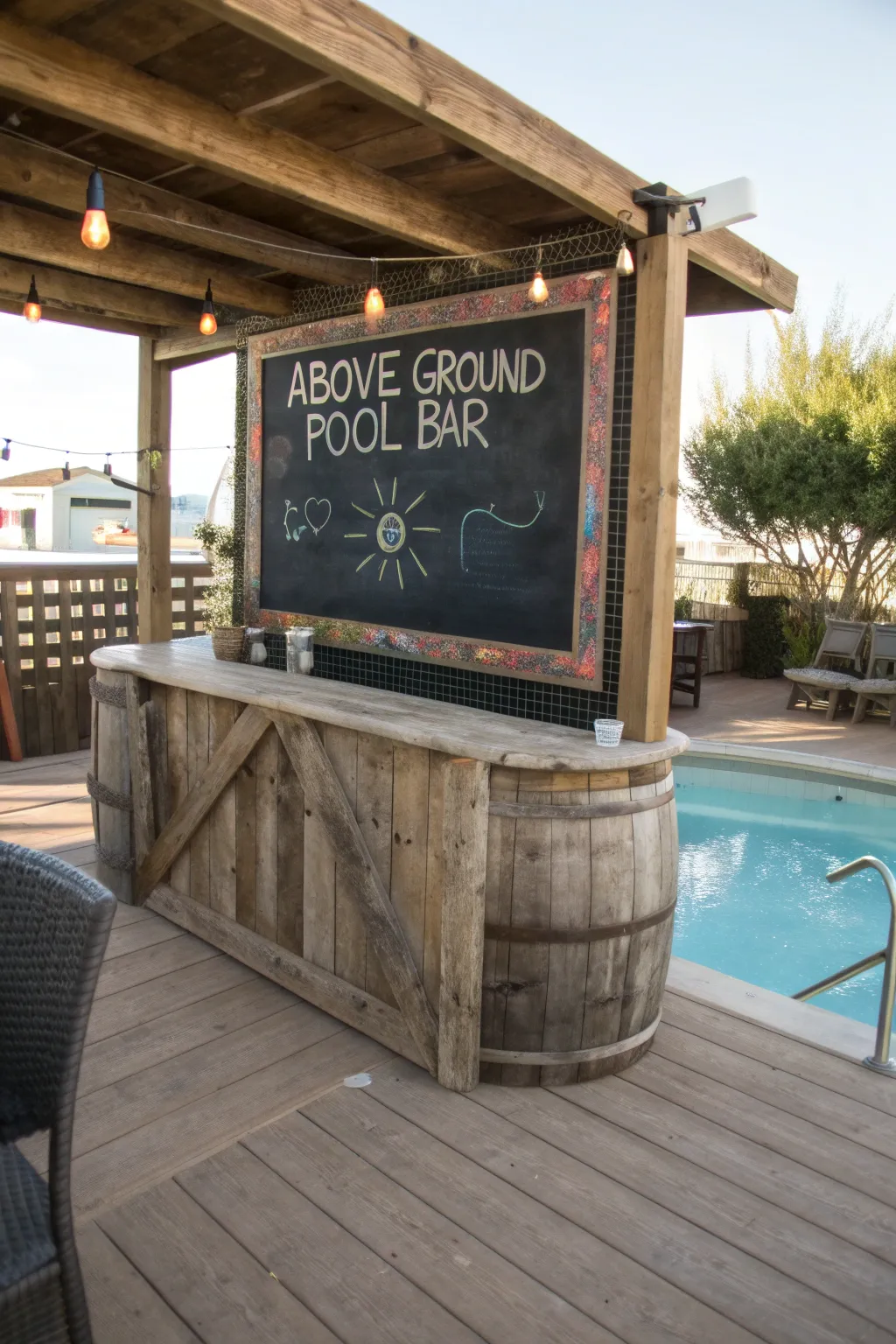 Cheers to creativity! Transform your poolside bar with a dynamic chalkboard menu that brings a touch of craftsmanship and fun to every gathering.