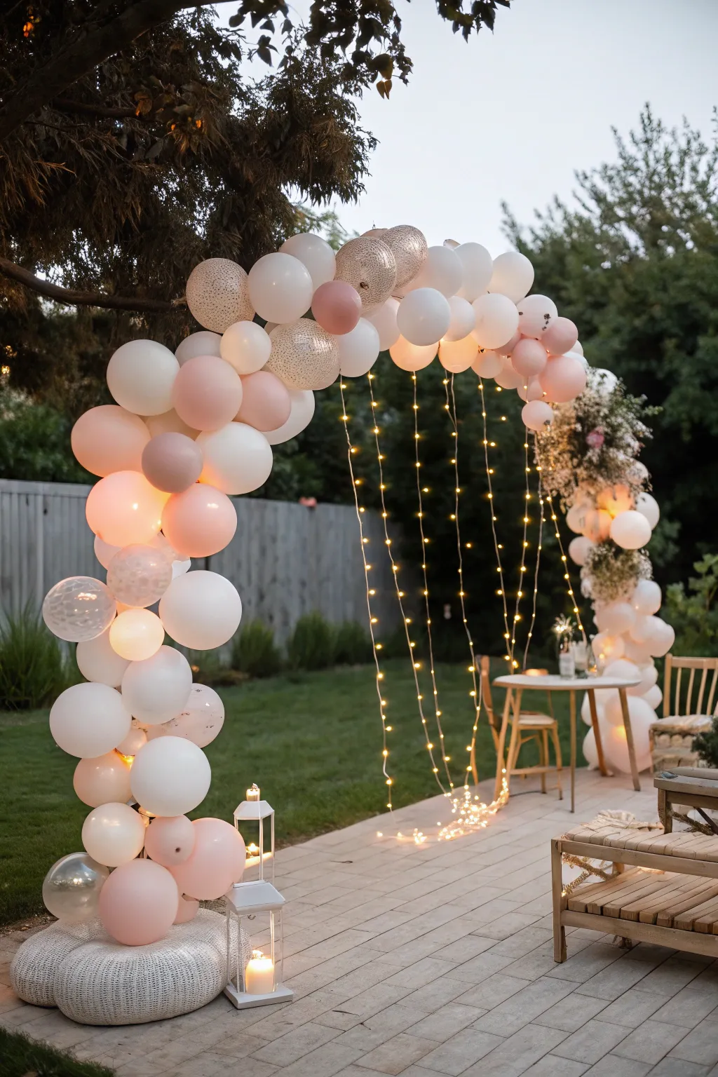 Transform your backyard into a boho paradise with this enchanting balloon and light arch.