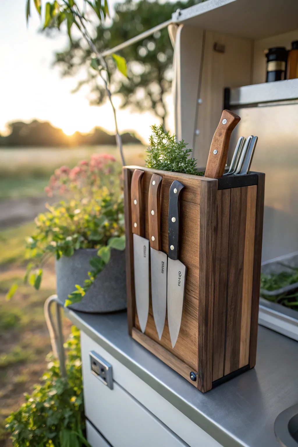 Elevate your camp kitchen with this chic and functional magnetic knife holder.