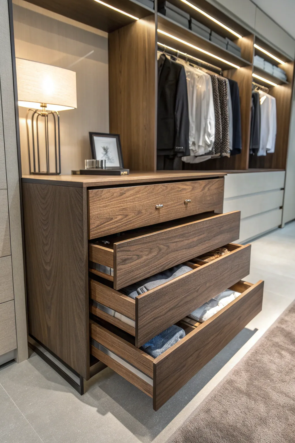 Elevate your closet with expertly crafted built-in drawers for a seamless blend of style and organization.