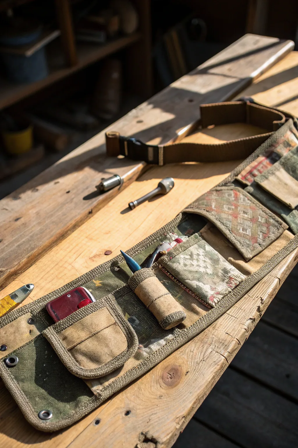 Craftsmanship meets sustainability: a DIY tool belt from upcycled materials.
