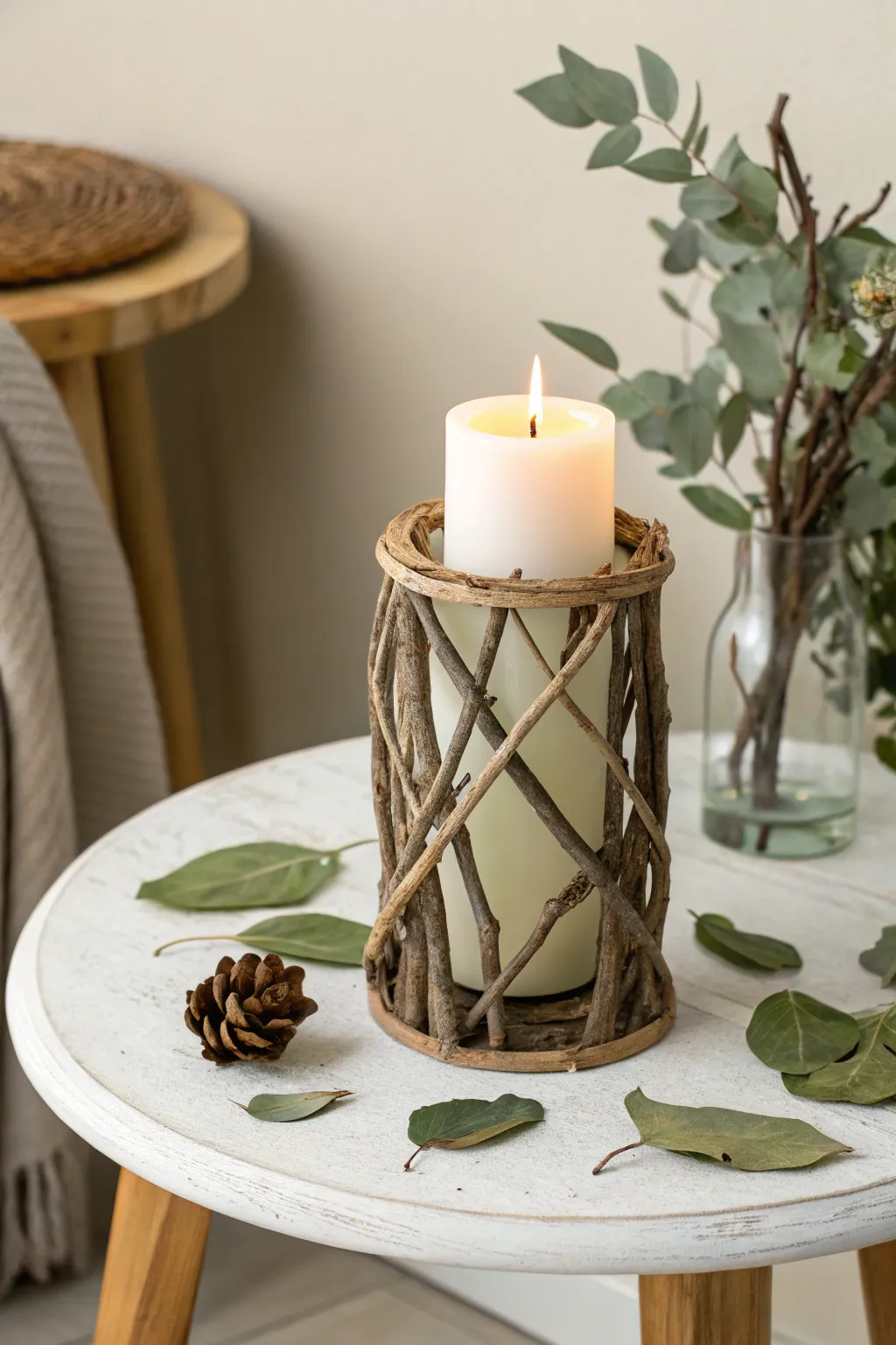 Bring the serene beauty of nature indoors with a handcrafted twig candle holder. Perfect for a minimalist, Boho-inspired home.