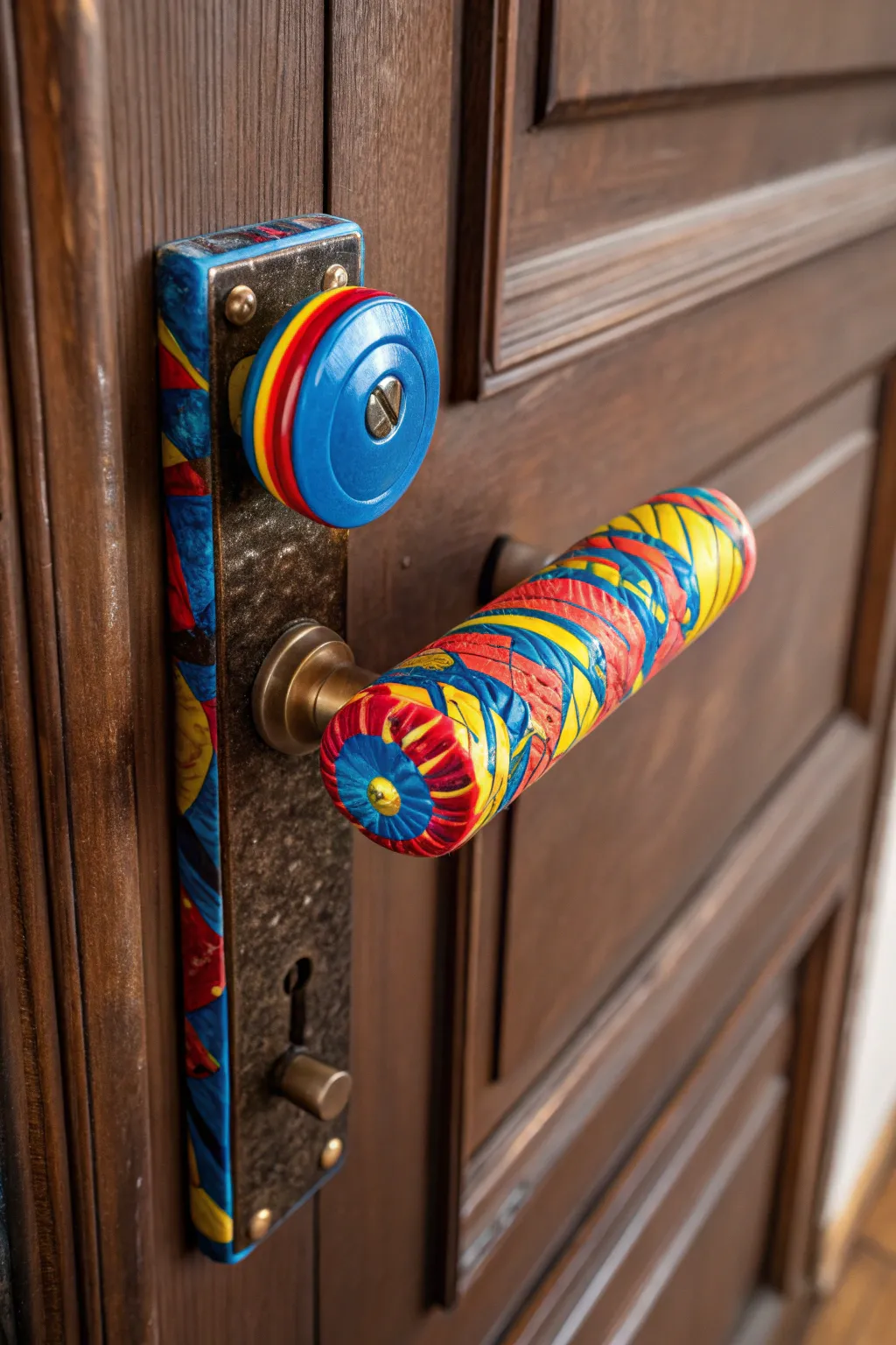Transform your door with a splash of color and sustainability: A DIY recycled plastic handle that combines eco-friendliness with craftsmanship.