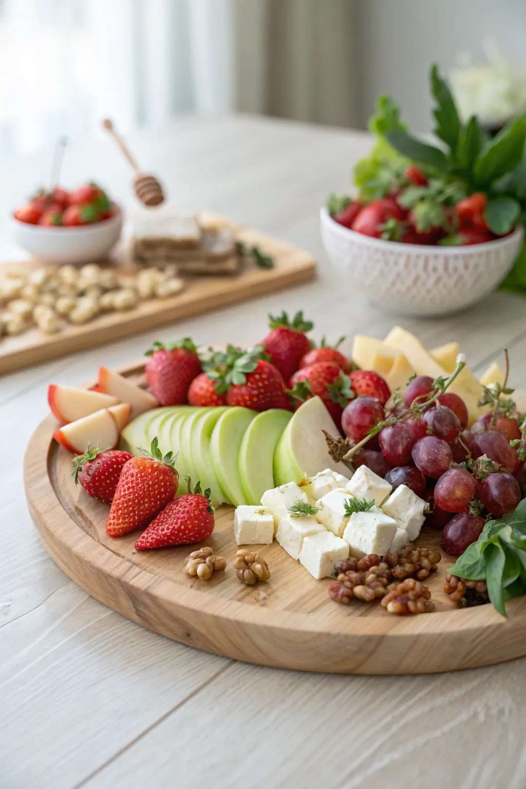 Elevate your gatherings with this sweet and savory delight, blending fresh fruits with artisan cheese for a perfect flavor contrast.