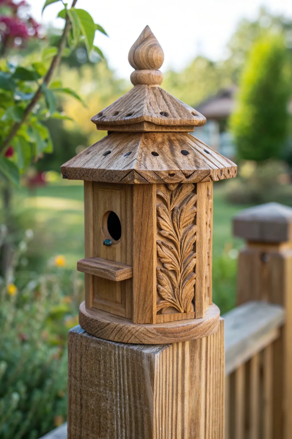 Elevate your fence with a touch of nature—charm and craftsmanship in one delightful birdhouse post cap.
