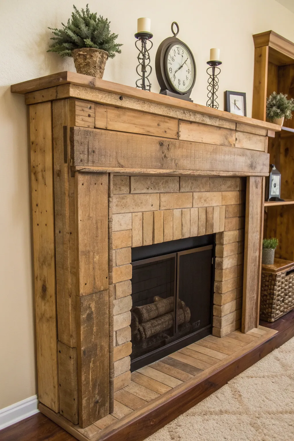 Transform your space with the rustic charm of an upcycled pallet mantel.