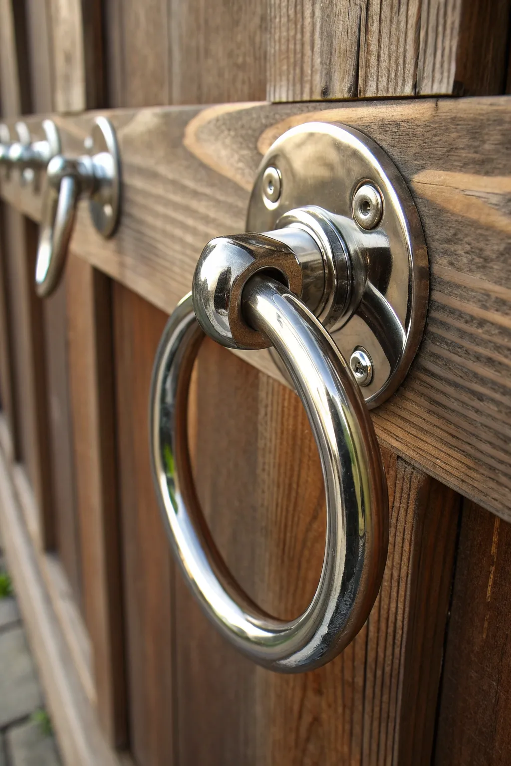 Elevate your entrance with a sleek metal ring pull—where modern design meets industrial craftsmanship.