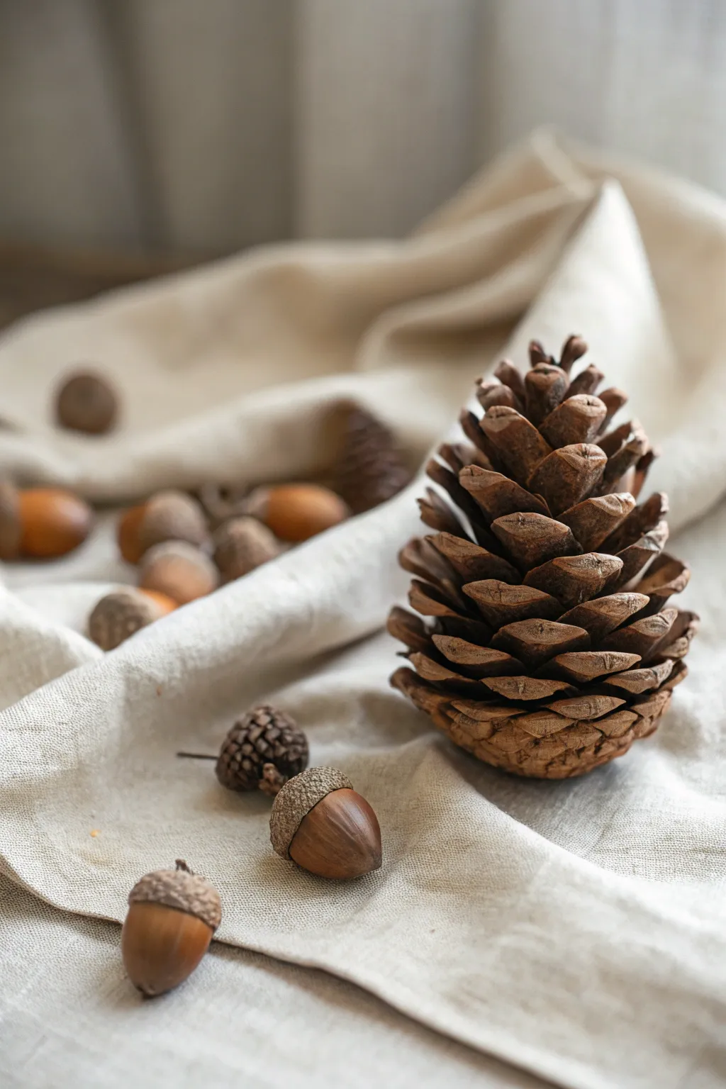 Embrace simplicity and natural beauty: Pine cones and acorns as charming garden accents.