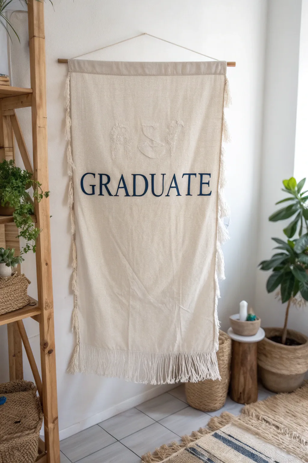 Celebrate in style with a personalized graduation banner that combines minimalist elegance and bohemian flair.