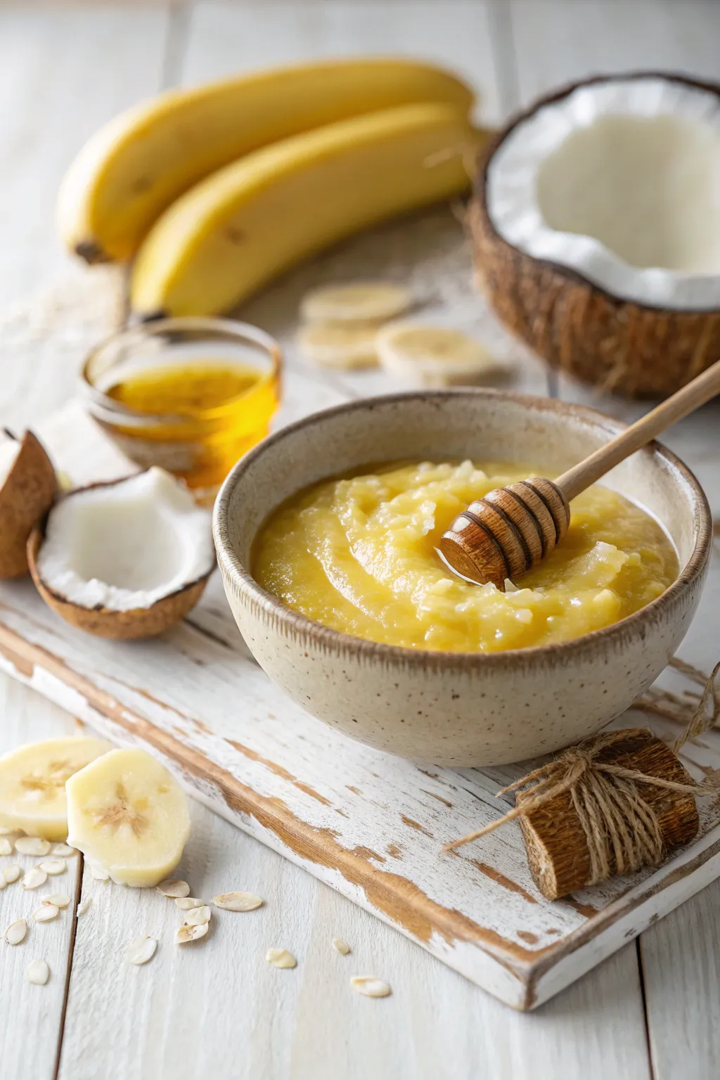 Indulge your hair in a tropical oasis with this DIY honey, banana, and coconut oil mask!