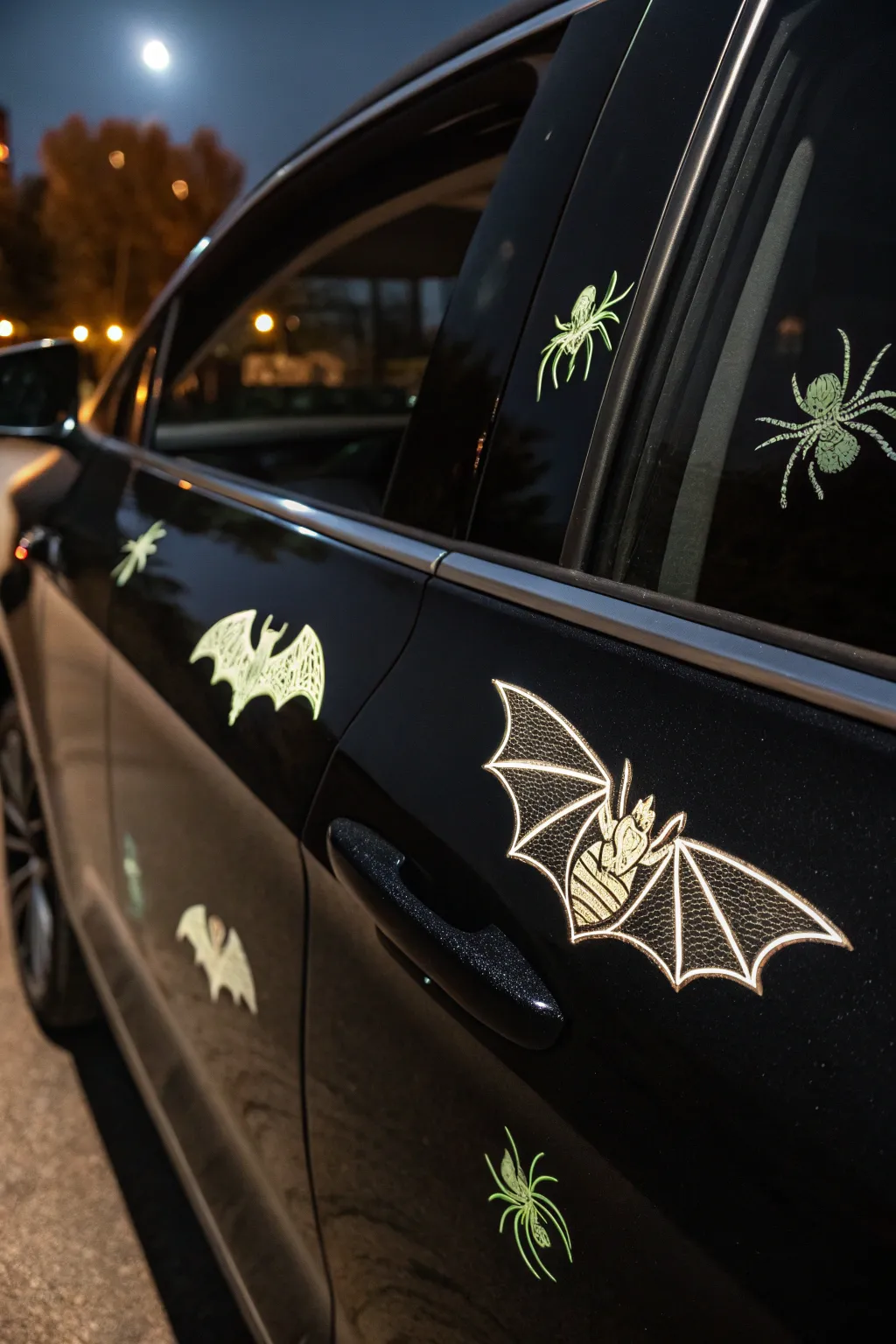 Illuminate the night with handcrafted glow-in-the-dark decals for a spooky ride.