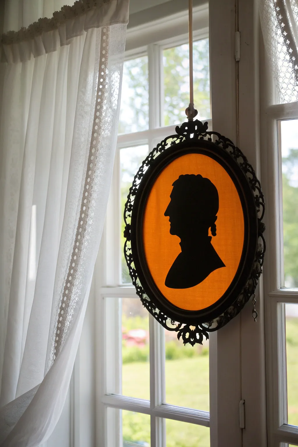 Transform your window into a haunted portrait gallery with a touch of vintage elegance.