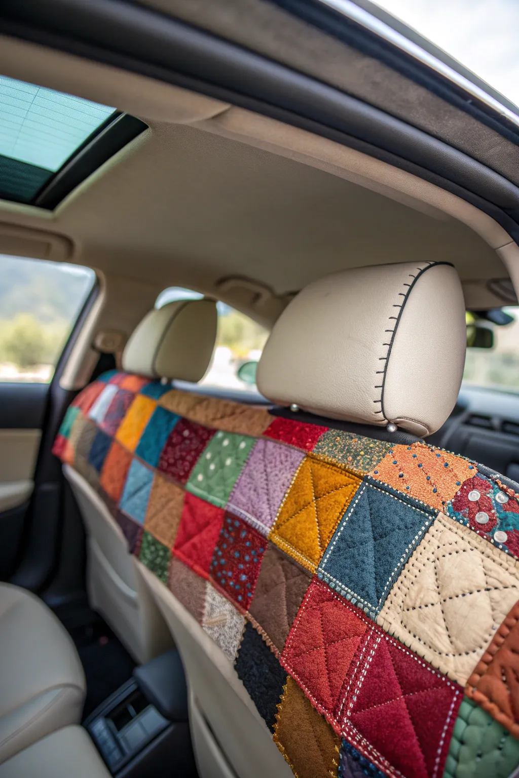 Give your ride a sustainable makeover with a handcrafted patchwork headliner, blending style and eco-consciousness.