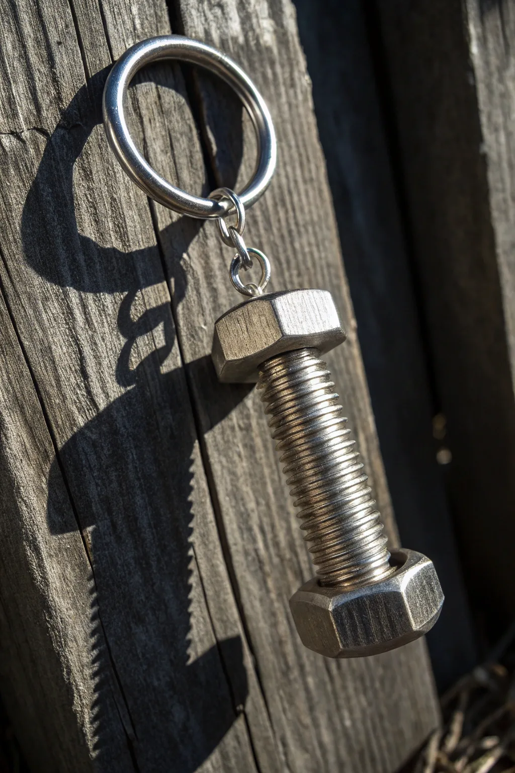Elevate your everyday carry with this bold industrial nut and bolt keychain—where craftsmanship meets rugged style.