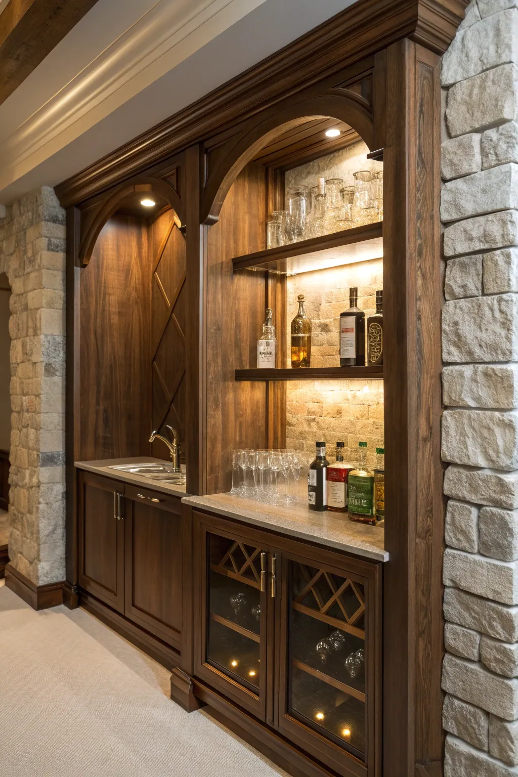 Elevate your space with a handcrafted bar wall niche, where style meets functionality.
