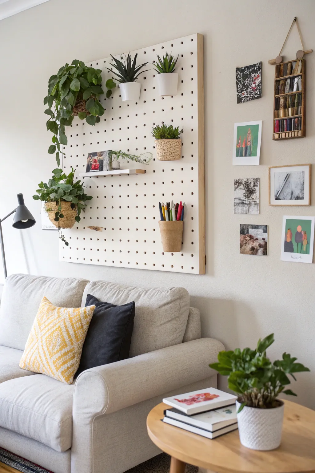 Transform your living space with a chic pegboard display, where art meets nature in Scandinavian style!