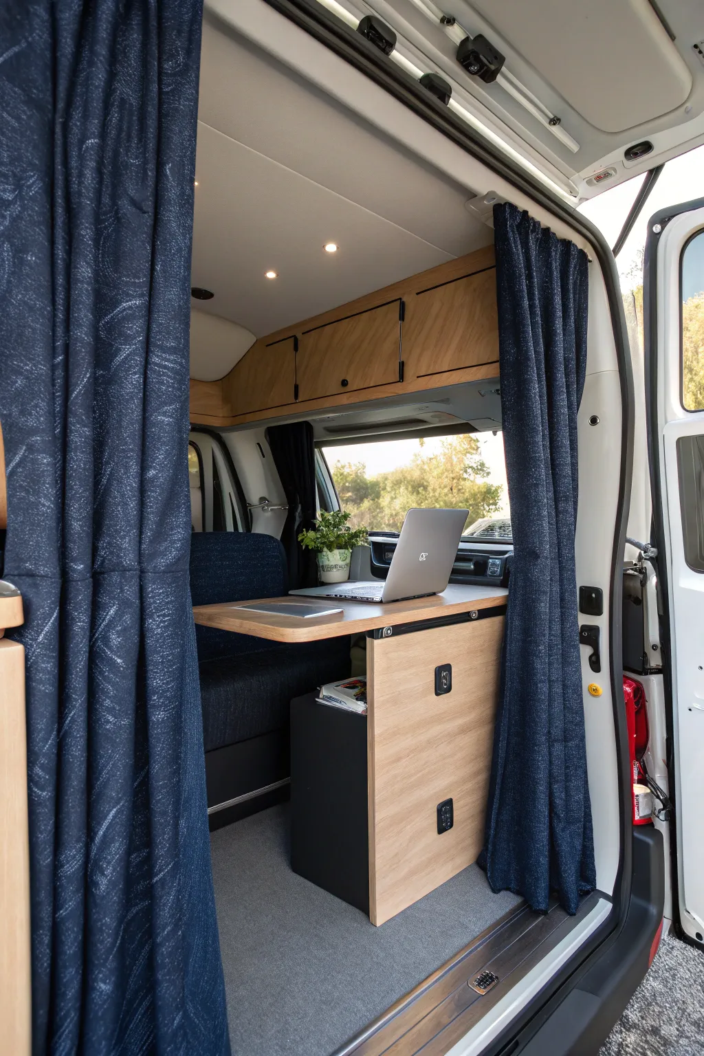 Transform your mobile office with elegant divider curtains for ultimate focus and privacy.