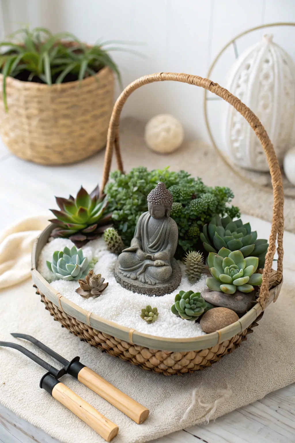Create a tranquil oasis with this DIY Zen Garden basket, the perfect Mother's Day gift for peace and relaxation.